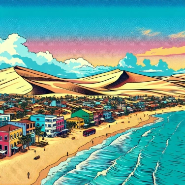 Explique por que a cidade de Jericoacoara (no Brasil) é cercada por imensas dunas?