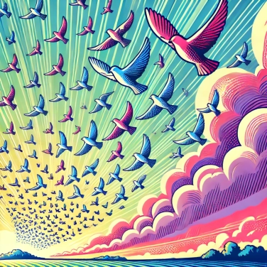 Explique por que algumas nuvens de pássaros parecem sincronizadas como um balé aéreo?