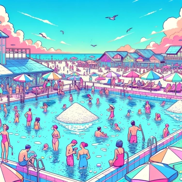 Explique por que as piscinas são cheias de água salgada em alguns países?